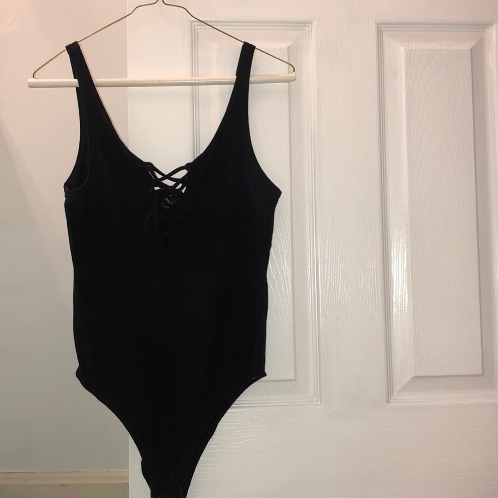 Black Topshop Lace Up Bodysuit